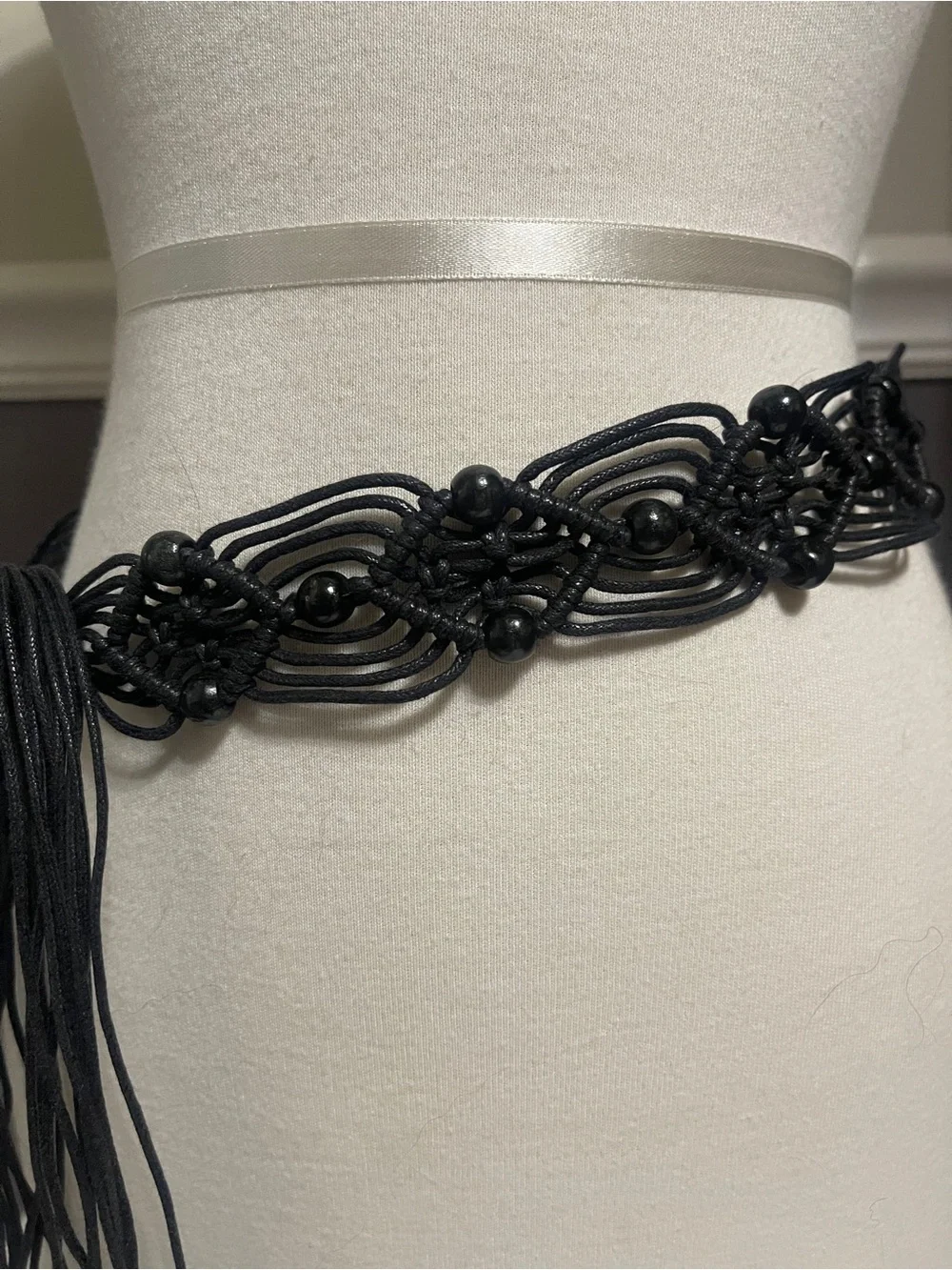 Boho Black Macrame Fringe Tie Waist Chain Belt